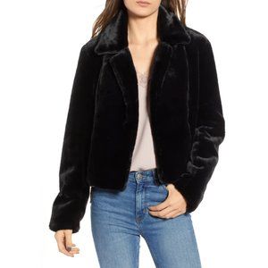 BlankNYC Black Faux Fur Cropped Jacket S